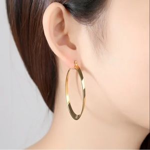 GOLD or SILVER Drop Dangle Oval Shape Hoop Earrings